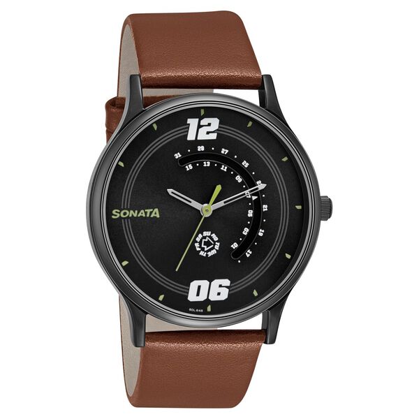 Sonata RPM Quartz Analog with Day and Date Grey Dial Leather Strap Watch for Men - image number 0