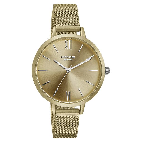 Sonata Poze Quartz Analog Golden Dial Mesh Strap Watch for Women - image number 2