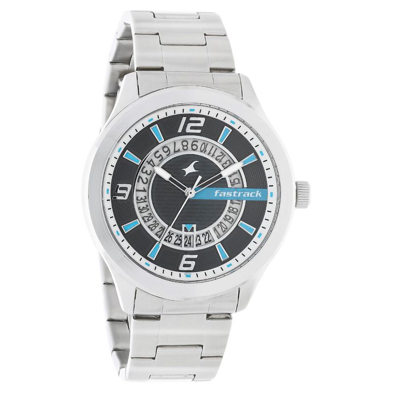 Fastrack Loopholes Quartz Analog with Date Black Dial Stainless Steel Strap Watch for Guys - image number 1
