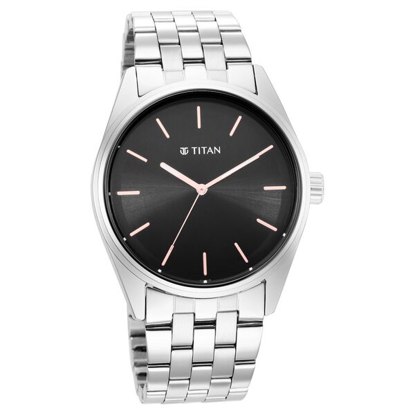 Titan Workwear Quartz Analog Black Dial Silver Stainless Steel Strap Watch For Men - image number 0
