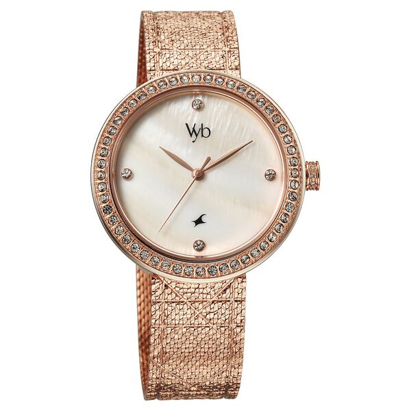 Fastrack Vyb Eclipse Quartz Analog Mother of Pearl Dial Rose Gold Color Metal Strap Watch For Girls - image number 2