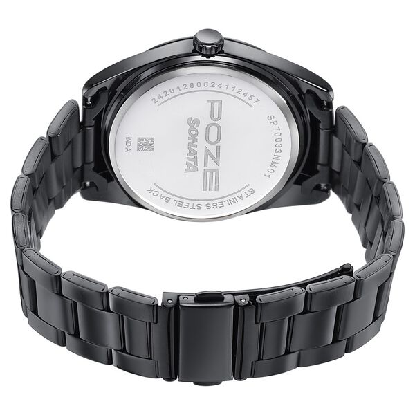Sonata Poze Quartz Analog Black Dial Black Metal Strap Watch For Men - image number 5
