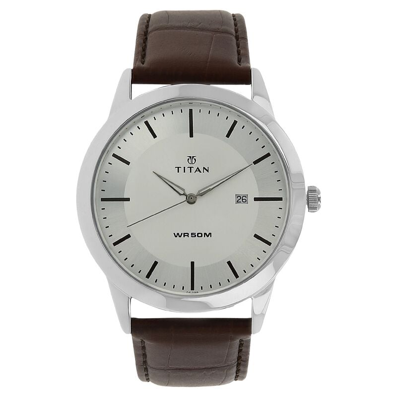 Titan Classic Silver Dial Analog with Date Leather Strap watch for Men - image number 0