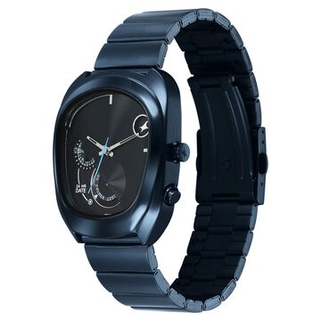 Fastrack UFO Quartz Multifunction Black Dial Blue Stainless Steel Strap Watch For Guys