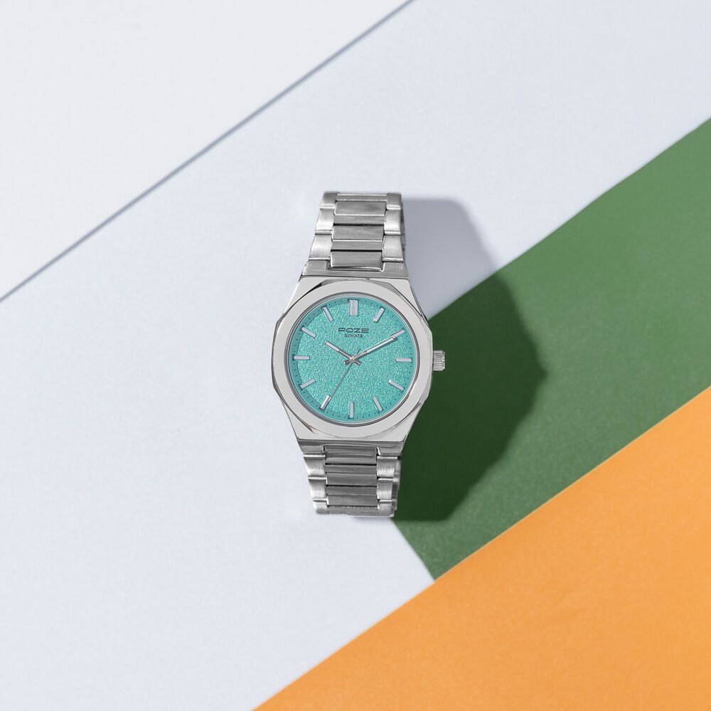 Buy Online Sonata Poze Quartz Analog Blue Dial Silver Colour