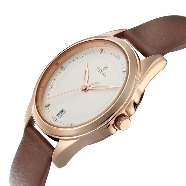 Titan Quartz Analog with Day and Date Silver Dial Leather Strap Watch for Couple - image number 2