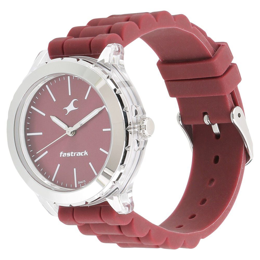Buy Online Fastrack Trendies Quartz Analog Maroon Dial Silicone Strap Watch for Girls np68009pp06 Titan
