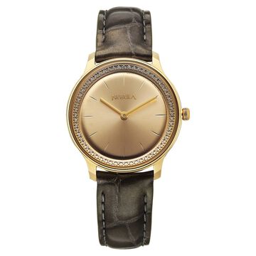 Titan Nebula Lustre 18 KT Gold Quartz Analog 18KT Gold Dial Leather Strap Watch For Women