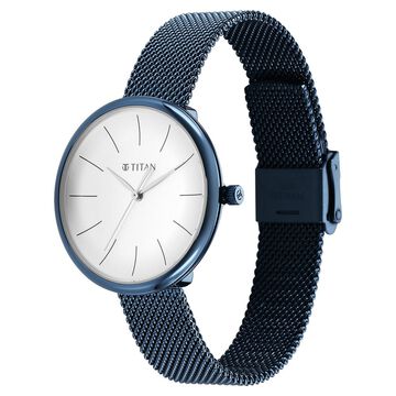 Titan Slimline Quartz Analog White Dial Blue Stainless Steel Strap Watch for Women