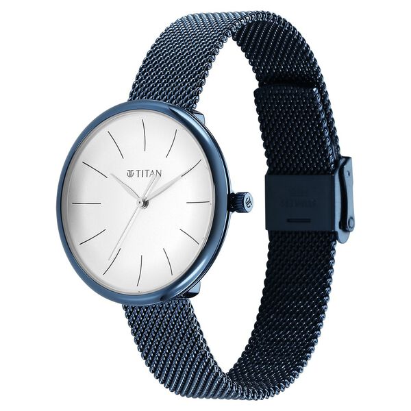 Titan Slimline Quartz Analog White Dial Blue Stainless Steel Strap Watch for Women - image number 2