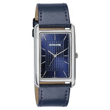 Sonata Ascent Blue Rectangular Watch with Blue Leather Strap