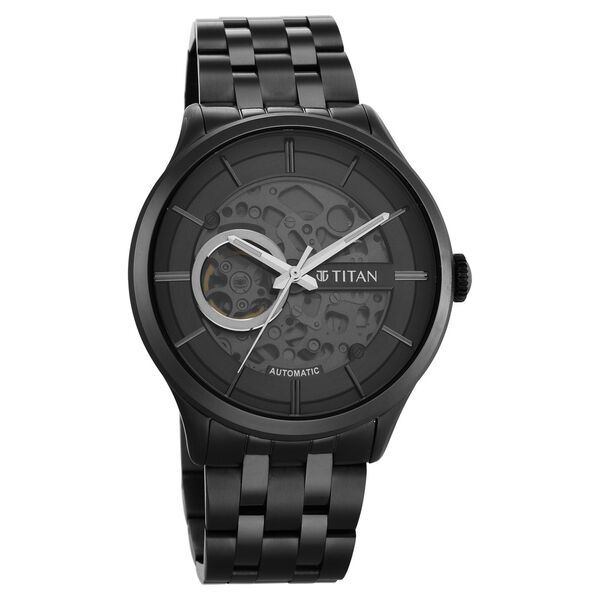 Titan Metal Mechanicals Black Dial Black Stainless Steel Strap Watch for Men - image number 1
