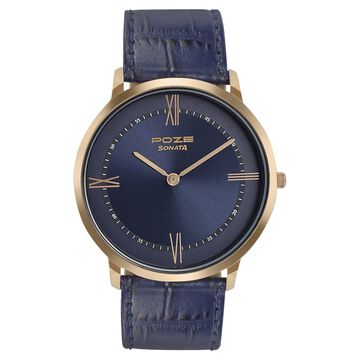 Sonata Poze Quartz Analog Blue Dial Leather Strap Watch for Men