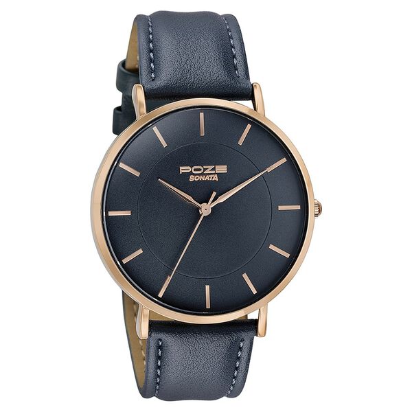 Sonata Poze Quartz Analog Blue Dial Blue Leather Strap Watch For Men - image number 2