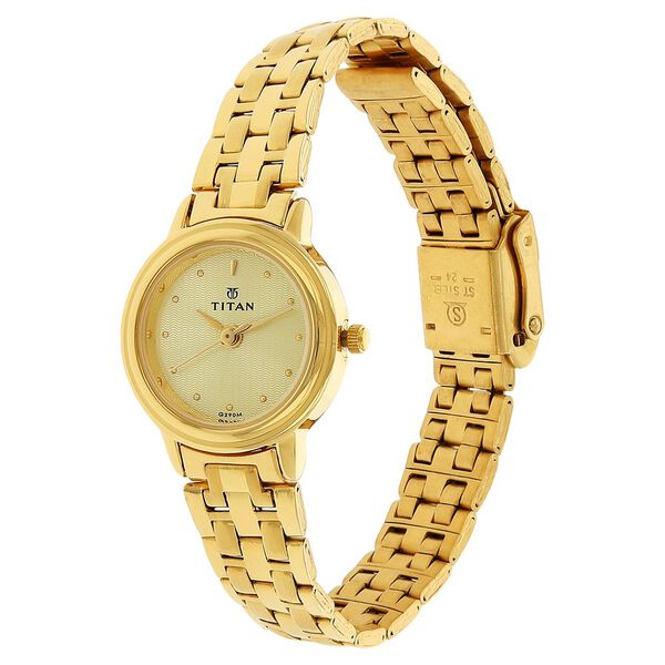 Titan Quartz Analog Golden Dial Stainless Steel Strap Watch for Women - image number 1