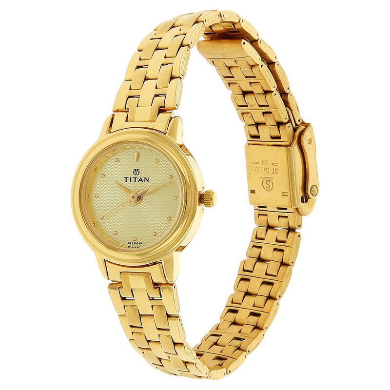 Titan Quartz Analog Golden Dial Stainless Steel Strap Watch for Women - image number 1