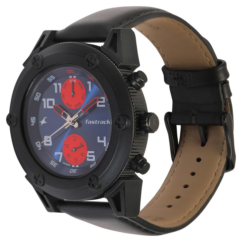 Fastrack Quartz Analog with Day and Date Blue Dial Leather Strap Watch for Guys - image number 2