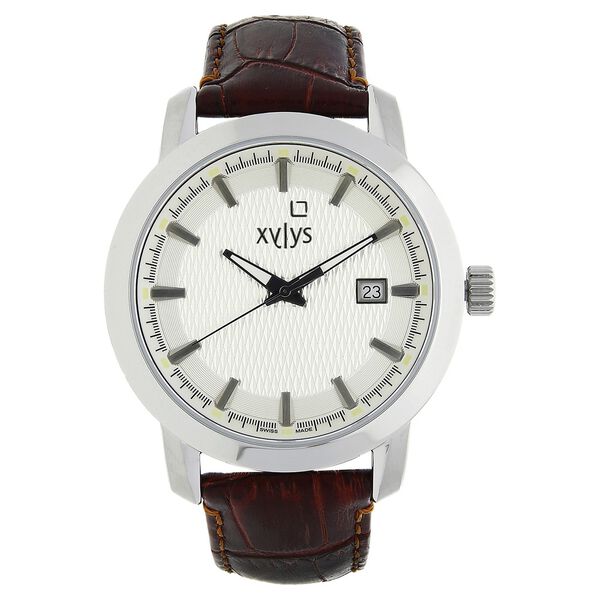 Xylys Swiss Analog with Date Silver Leather Strap and Silver Dial Watch For Men - image number 0