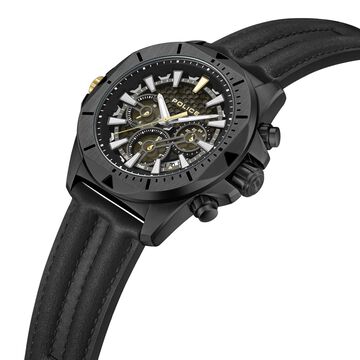 Police Multifunction Black Dial Leather Strap Watch For Men