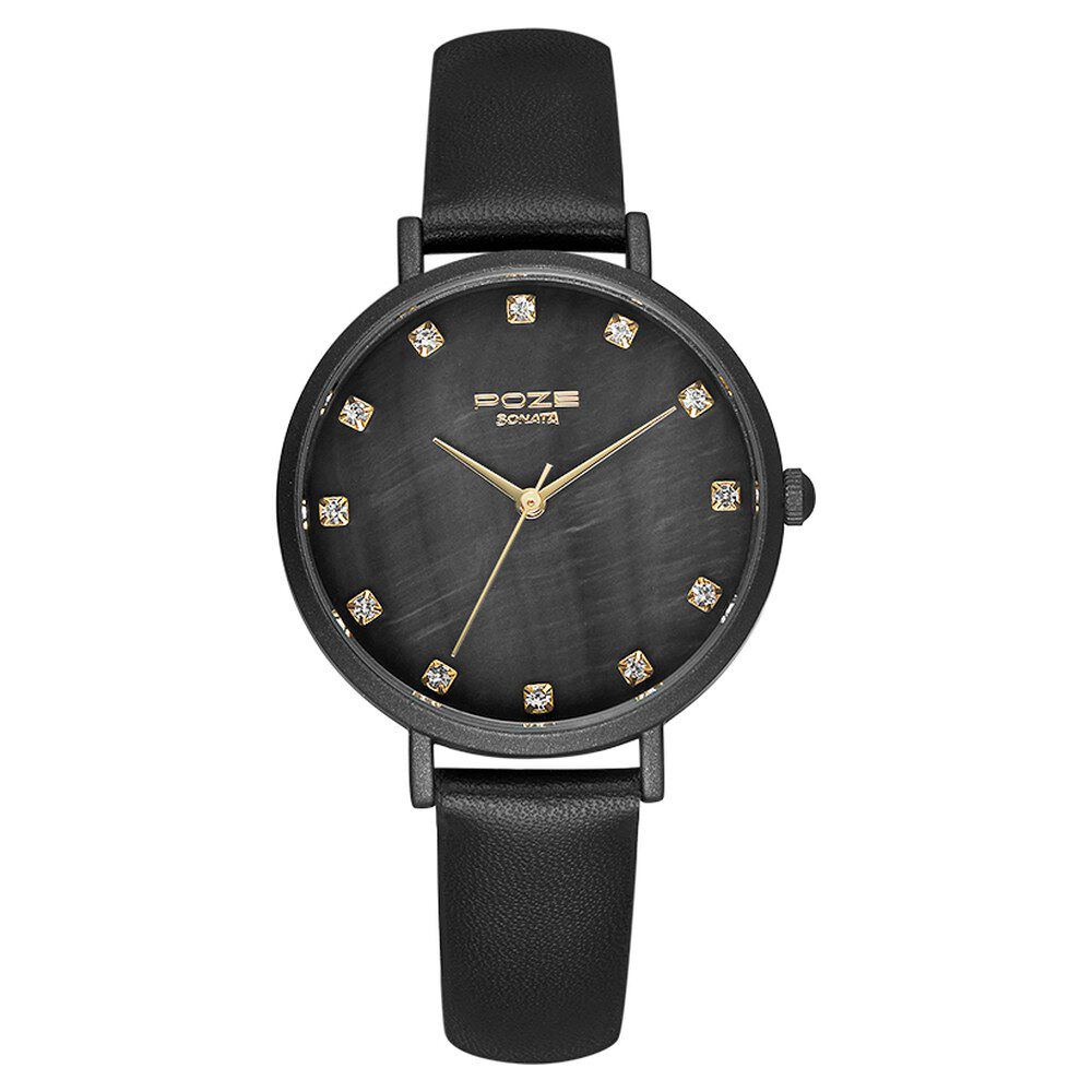 Buy Online Poze by Sonata Quartz Analog Black Dial PU Leather