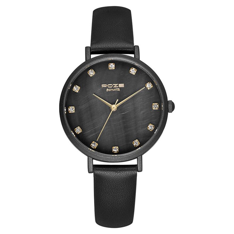 Poze by Sonata Quartz Analog Black Dial PU Leather Strap Watch for Women