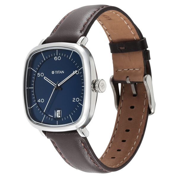 Titan Neo Curve Quartz Analog with Date With Date Blue Dial Brown Leather Strap Watch for Men - image number 2