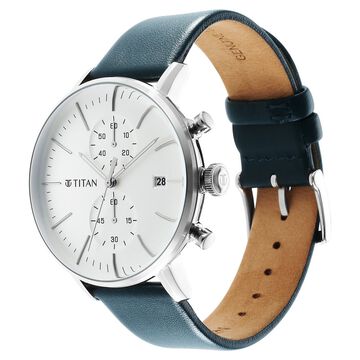 Titan Quartz Chronograph Silver Dial Leather Strap Watch for Men