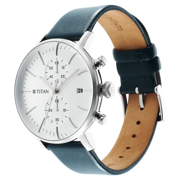 Titan Quartz Chronograph Silver Dial Leather Strap Watch for Men - image number 2