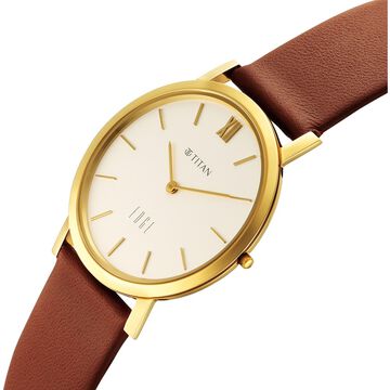 Edge Dynasty Quartz Analog White Dial Brown Leather Strap Watch For Men