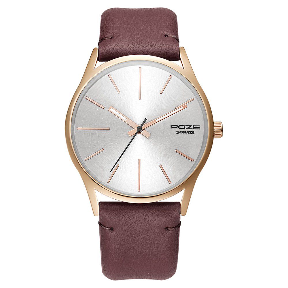 Poze by Sonata Quartz Analog Silver Dial PU Leather Strap Watch for Men-image-49
