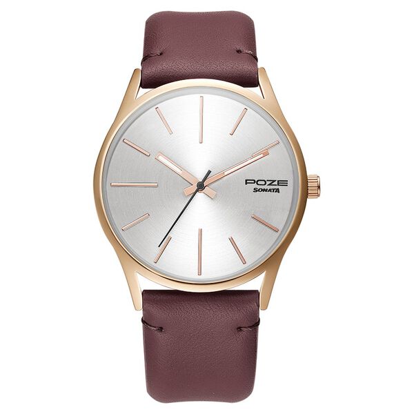 Poze by Sonata Quartz Analog Silver Dial PU Leather Strap Watch for Men - image number 0