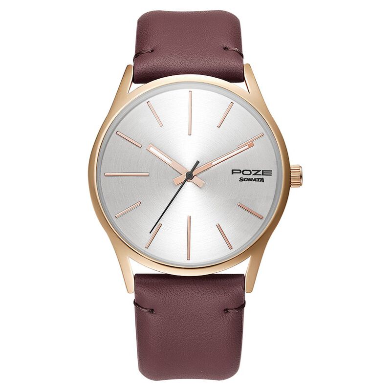 Poze by Sonata Quartz Analog Silver Dial PU Leather Strap Watch for Men