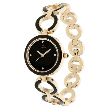 Titan Quartz Analog Black Dial Metal Strap Watch for Women