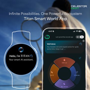 Titan Celestor Swift GPS Smartwatch with Advanced Badminton Mode, Zone Based Training ,AI Brief & Titan Q-Black