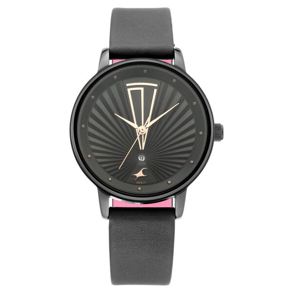 Fastrack Ruffles Quartz Analog with Date Black Dial Leather Strap Watch for Girls - image number 2