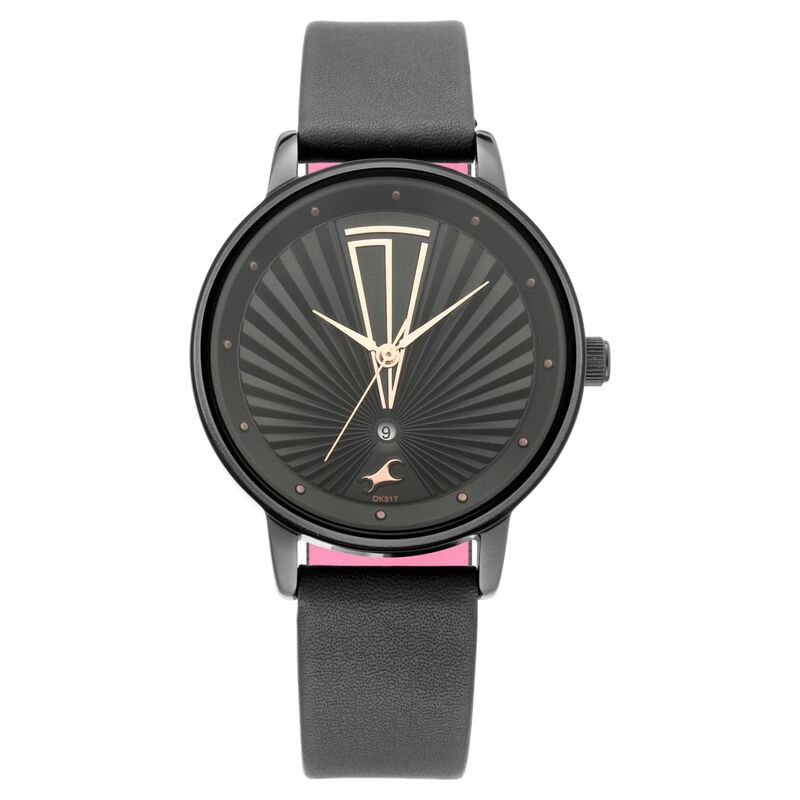 Fastrack Ruffles Quartz Analog with Date Black Dial Leather Strap Watch for Girls - image number 2