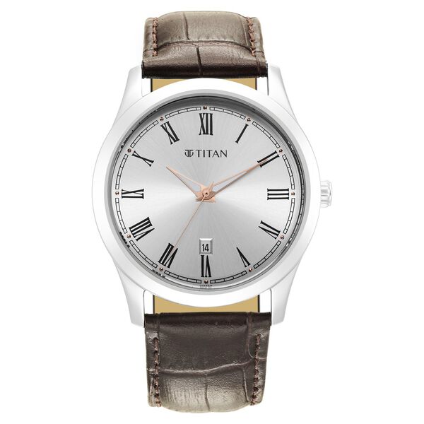 Titan Trendsetters Silver White Dial Analog Leather Strap watch for Men - image number 1