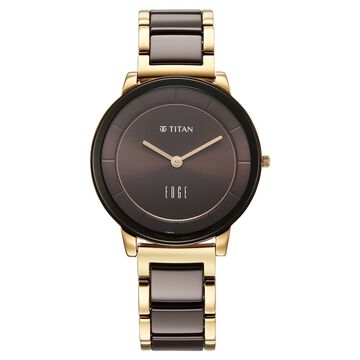 Titan Edge Melange Quartz Analog Brown Dial Rose Gold Steel & Ceramic Strap Watch For Women