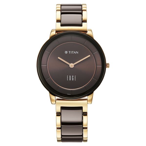 Titan Edge Melange Quartz Analog Brown Dial Rose Gold Steel & Ceramic Strap Watch For Women - image number 0