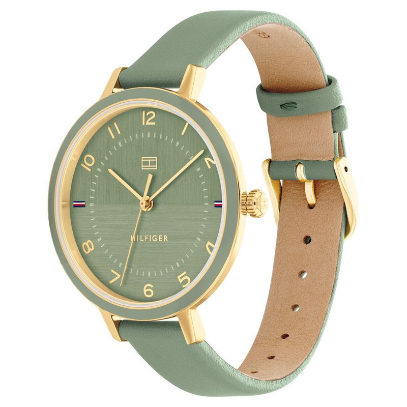 Tommy Hilfiger Quartz Analog Green Dial Leather Strap Watch for Women - image number 1