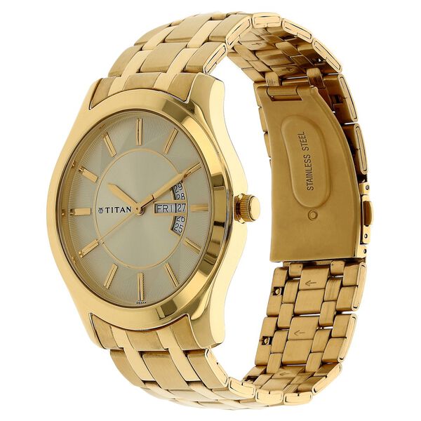 Titan Quartz Analog with Day and Date Champagne Dial Stainless Steel Strap Watch for Men - image number 1