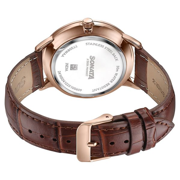 Sonata Jashn Quartz Analog Red Dial Brown Leather Strap Watch For Men - image number 5
