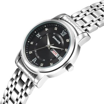 Sonata Wedding Quartz Analog Black Dial Stainless Steel Strap Watch For Men
