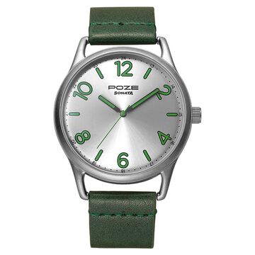 Poze by Sonata Quartz Analog Silver Dial PU Leather Strap Watch for Men