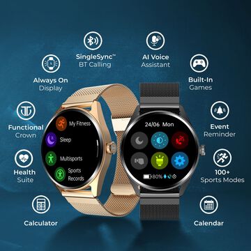 Titan Crest with 3.63 cm AMOLED Display with AOD, Functional Crown, BT Calling, Premium Smartwatch with Black Strap