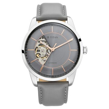 Titan Automatic Sectoral Grey Dial Grey Leather Strap Watch for Men