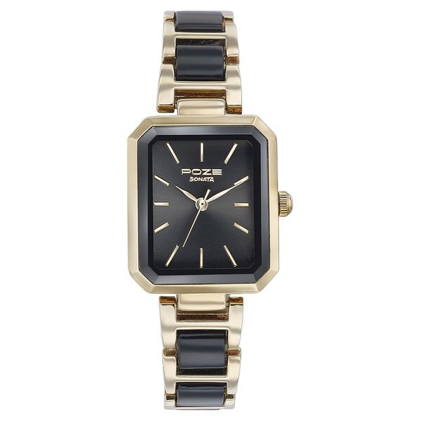 Sonata Poze Quartz Analog Black Dial Two Toned Color Stainless Steel Strap Watch For Women - image number 1