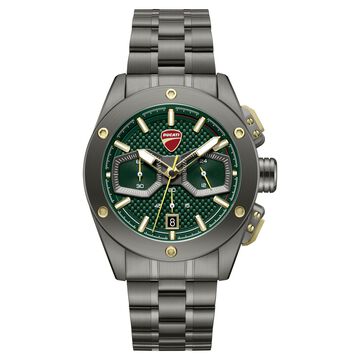 Ducati Quartz Chronograph Green Dial Grey Stainless Steel Strap Watch For Men