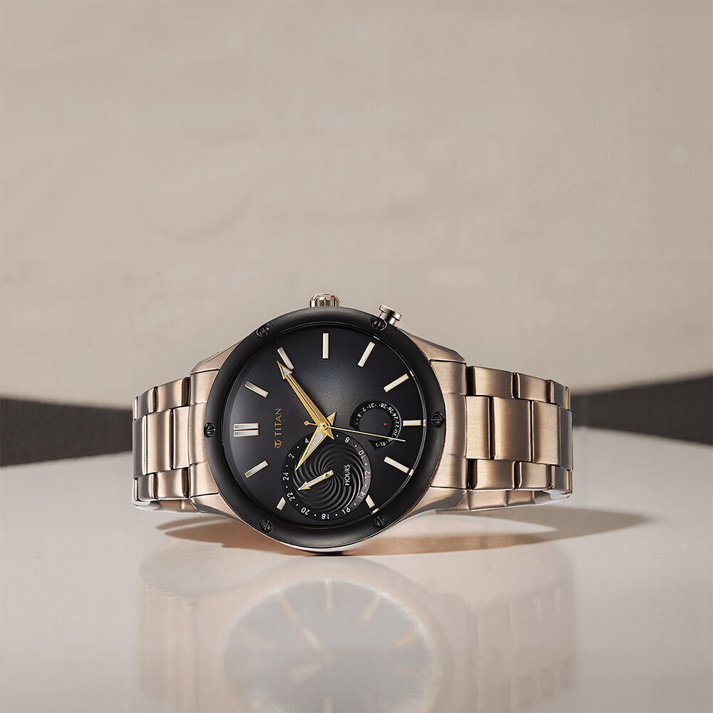 Titan Stellar Multifunction Brown Dial Black Stainless Steel Strap Watch For Men-image-29