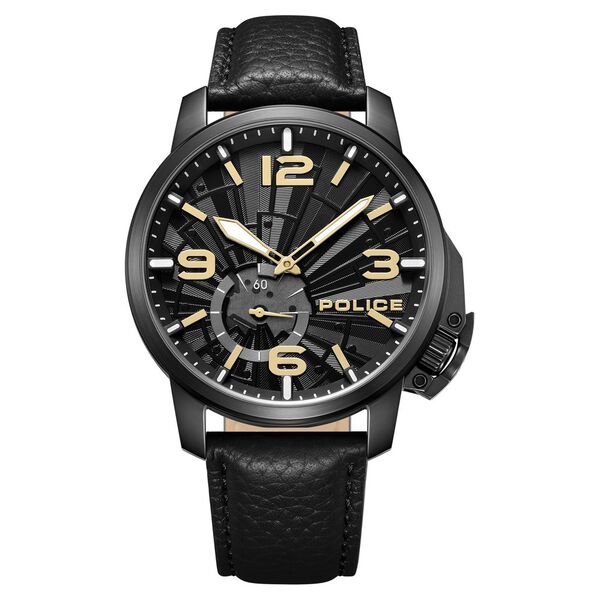 Police Quartz Analog Black Dial Black Leather Strap Watch For Men - image number 0